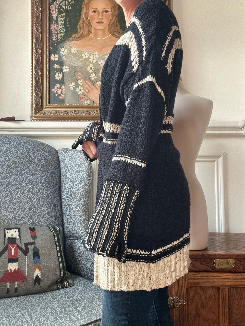 Elan Black and Cream Patterned Knit Cardigan